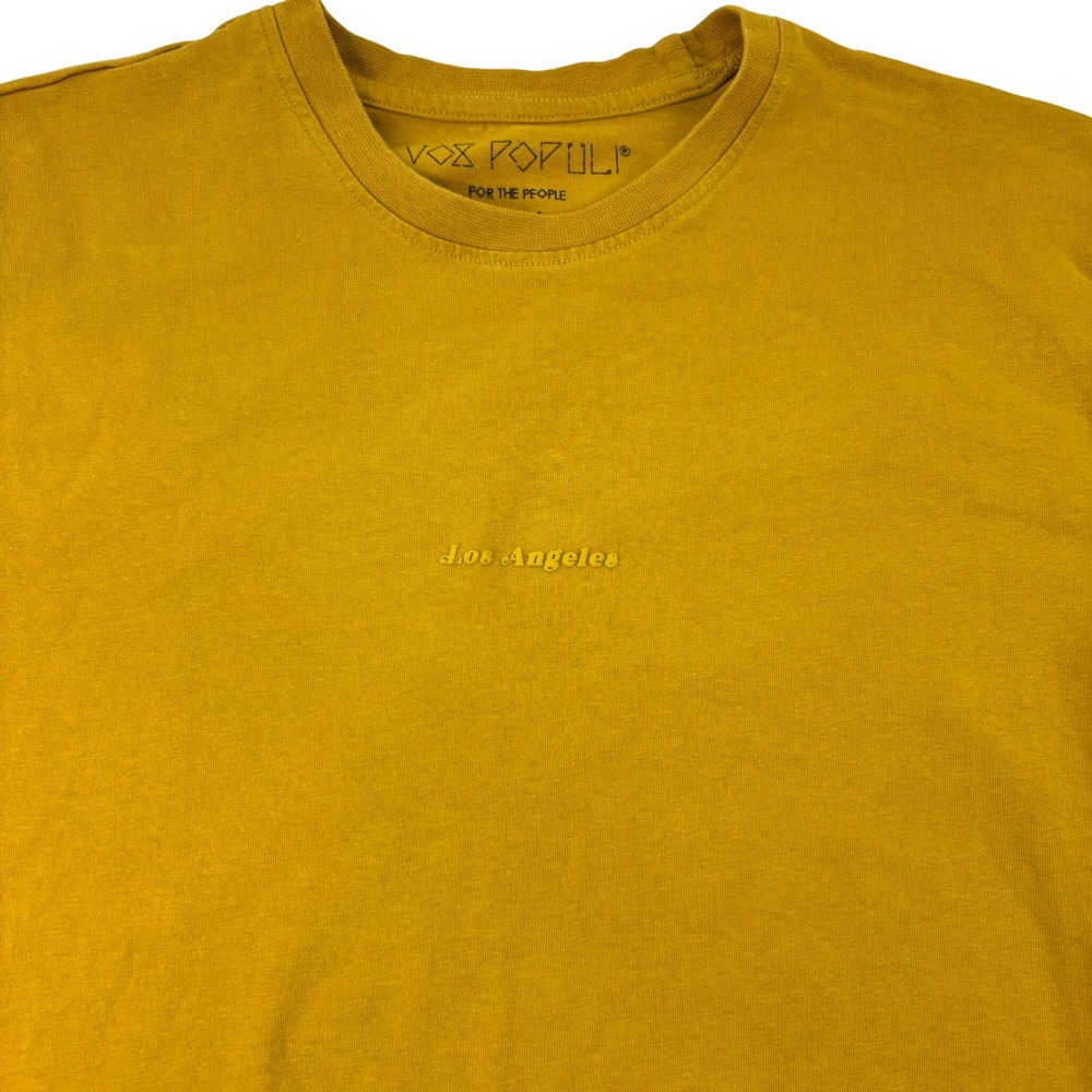 Vox Populi Mens Small T-Shirt Yellow Los Angeles Embroidered Tee Skater Luxury